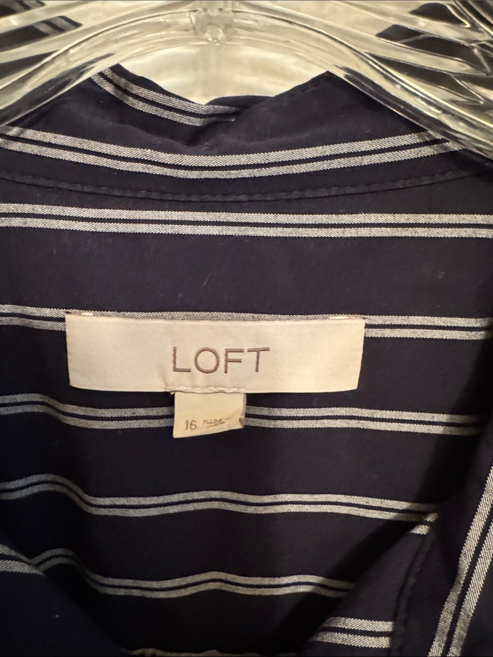 LOFT Navy and Light Gray Striped Long Sleeve Shirt Dress - Picture 2 of 3